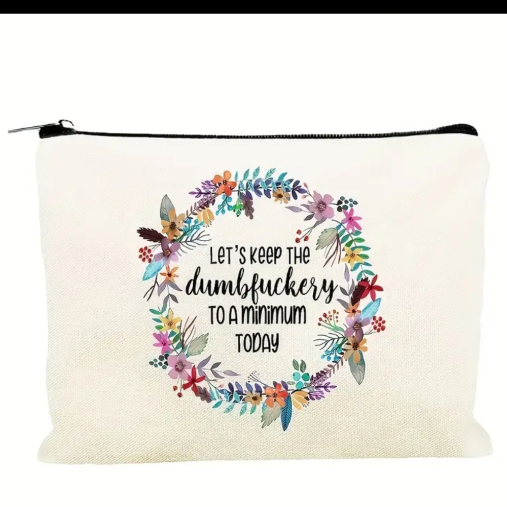 Floral Print Cosmetic Bag - Cream